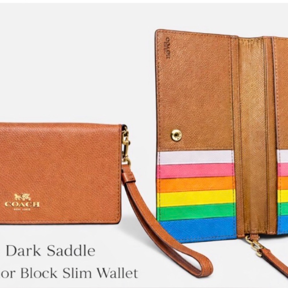 Coach Tan Wallet with Rainbow Stripes